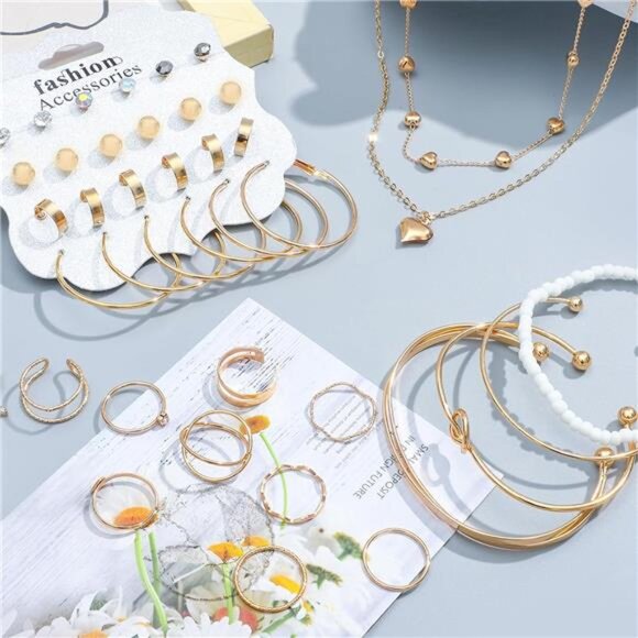 36 Pieces Gold Jewelry Set for Women Fashion Costume Jewelry Gold Tone - Picture 3 of 7